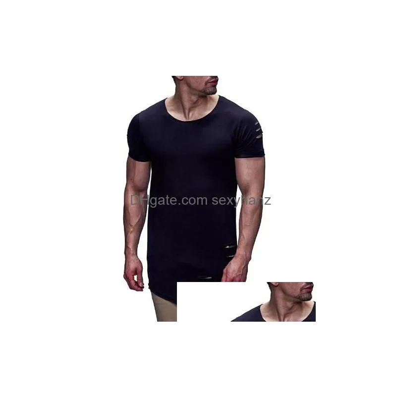 latest mens hip hop clothing streetwear male ripped hole design tshirt high street summer oneck slim fit tops tees