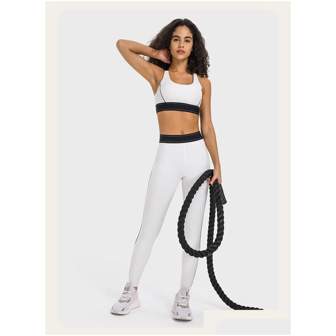 al-0010 adjustable shoulder strap sports bra elastic waist training yoga pants women activewear set