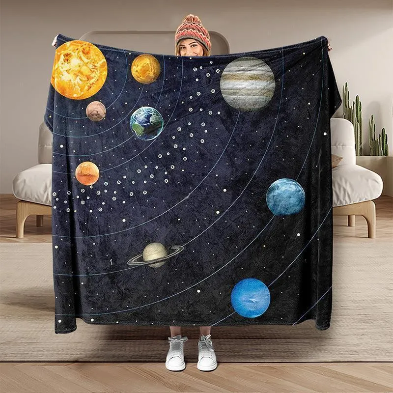 planet cartoon flannel blanket astronaut digital printed nap blanket for children adult air conditioning sofa cover blanket