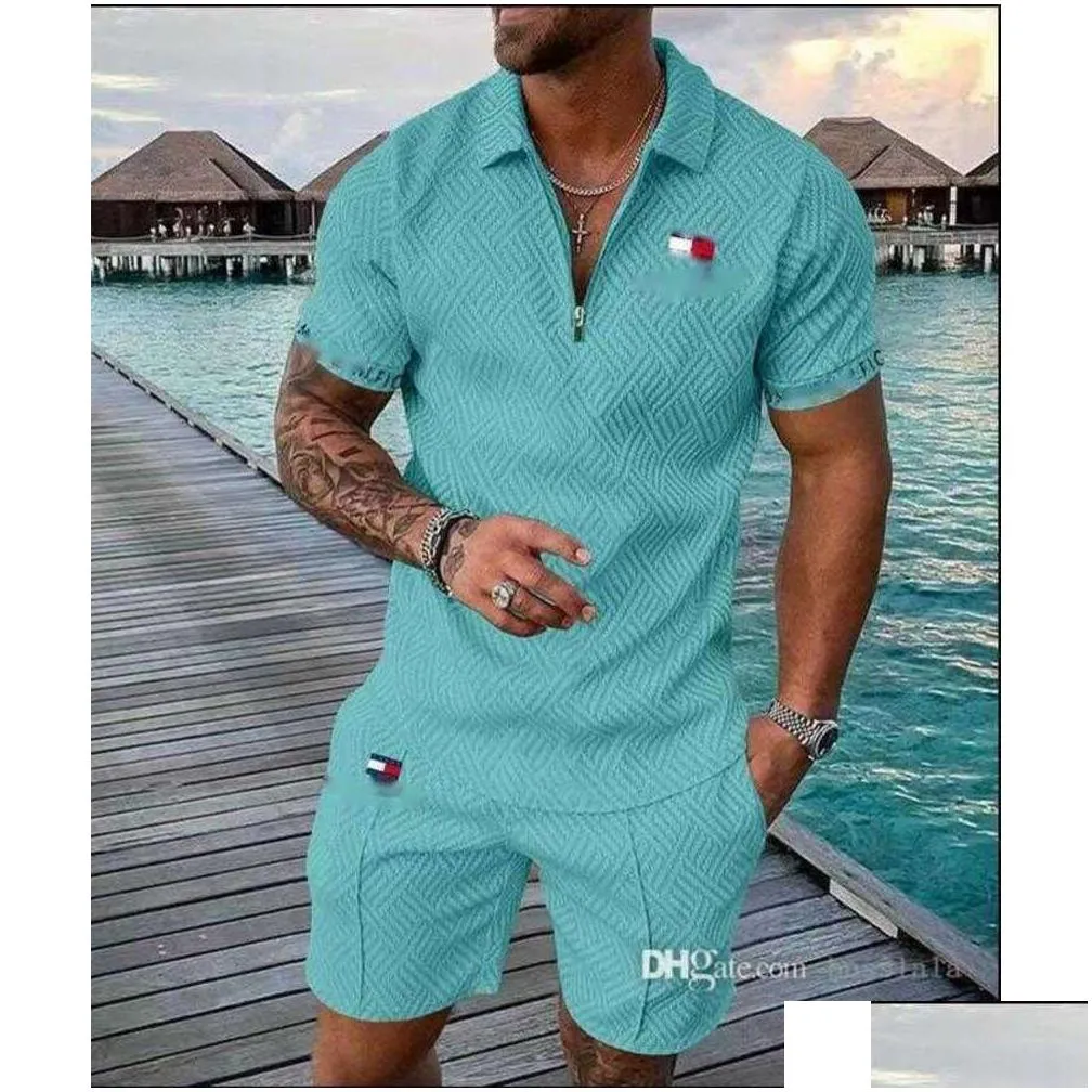 Men`S Tracksuits Mens Designer Tracksuits Plus Size 3Xl Luxury Two Piece Set 2023 Autumn Brand Printed Outfits Cotton Blend Short Sle Dhmpx