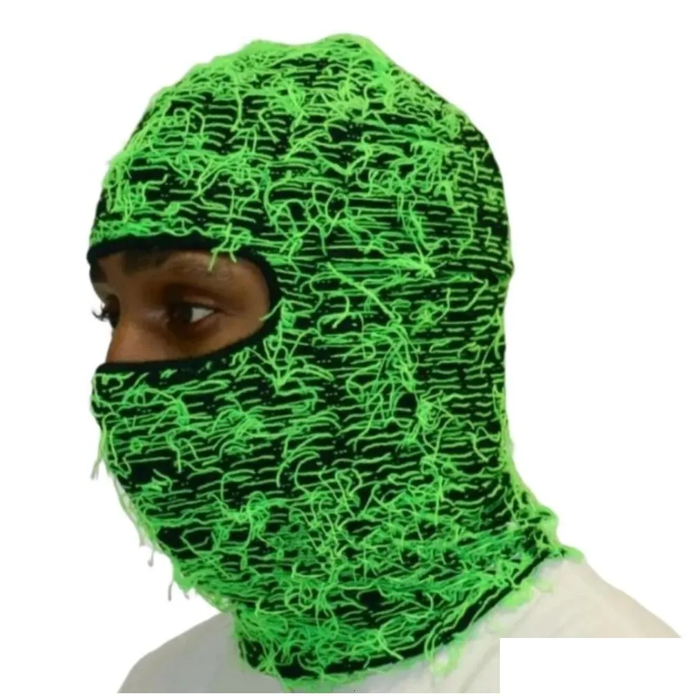 Cycling Caps & Masks Cycling Caps Masks Knitted Fl Face Clava Died Ski Mask Shiesty Camouflage Hiking Scarves Fleece Fuzzy Halloween H Dhbmm