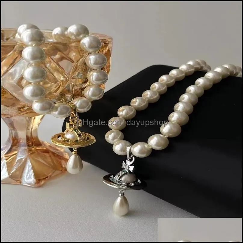 Westwood West Queen Mother Drops Mini Bass Pearl Necklace Bracelet 220819 Drop Delivery Dh1Yz