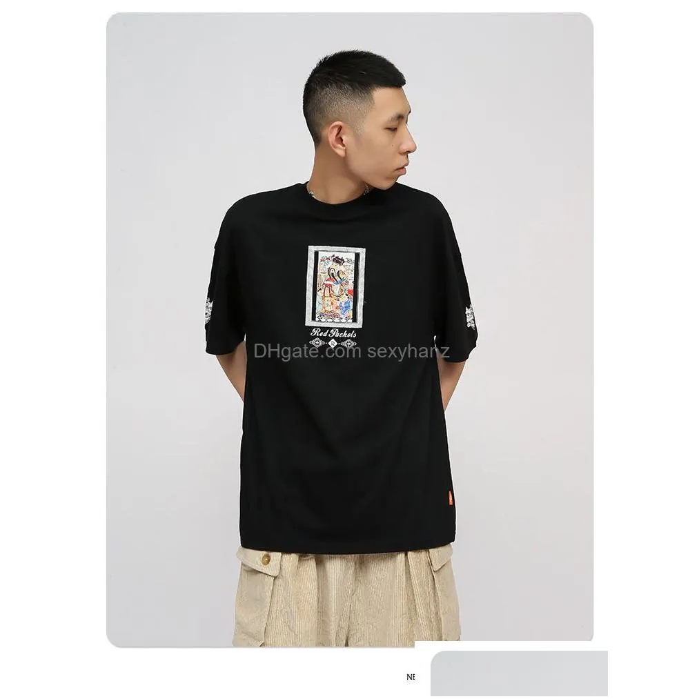 chinese style short sleeve t-shirt mens printing fashion loose hip hop couple tops