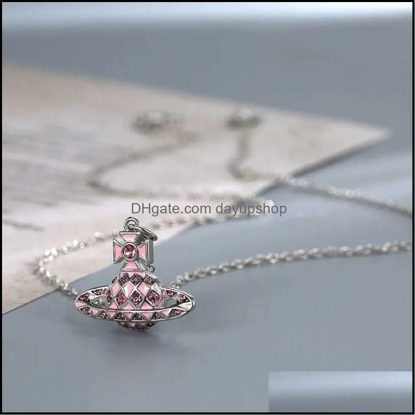 Pendant Necklaces Empress Dowager Xi Weian New Pink Diamond Resin Baked Paint Necklace Fashion Drop Delivery Dhamy