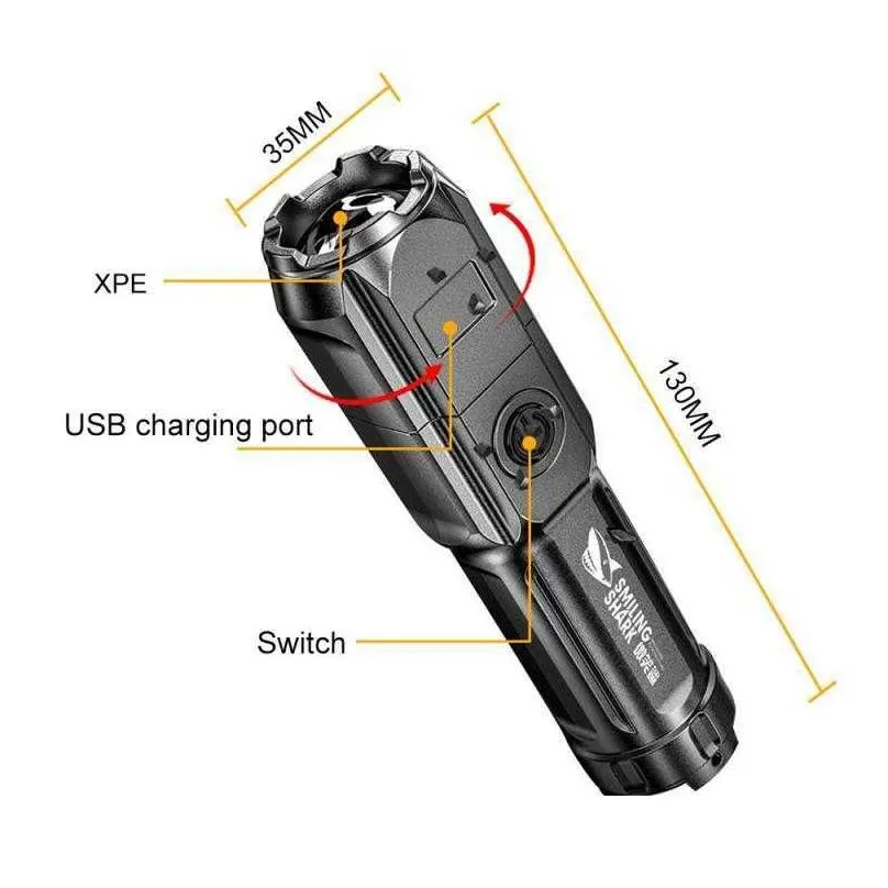 Flashlights Torches Powerf Led Flashlight 100000 Lumen Tactical Rechargeable Usb Waterproof Zoom Fishing Hunting Drop Delivery Dhv5Z