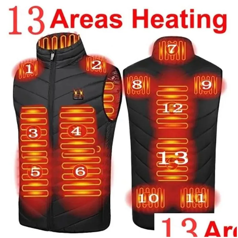 Women`S Vests Womens Vests Women 13 Heating Areas Heated Jacket Warm Coat Thermal Gilets Winter Usb Electric Vest Man S-6Xl Oversize W Dhh3H