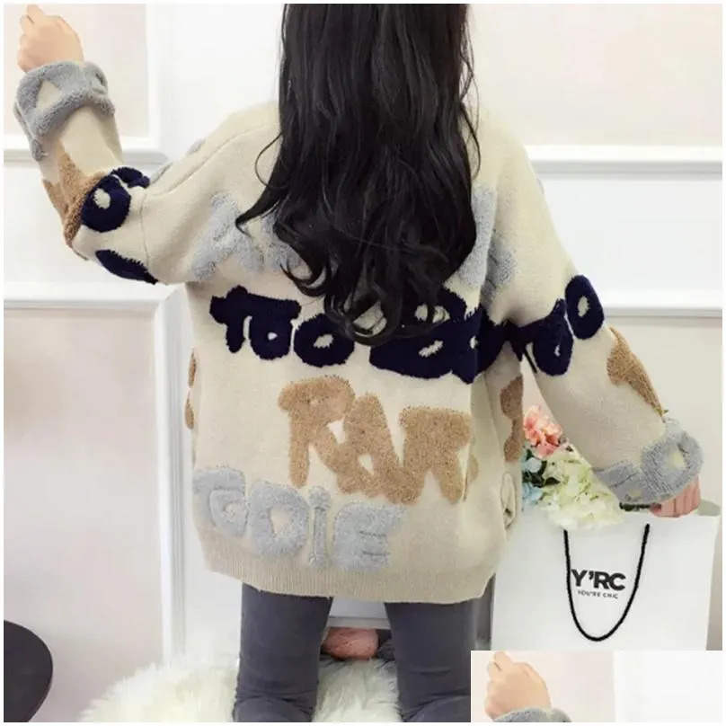 Women`S Sweaters Women Cardigan Letter Pattern Knitted Sweater Korean Street Style Loose Ladies Jacket Spring And Autumn Drop Deliver Dhyot