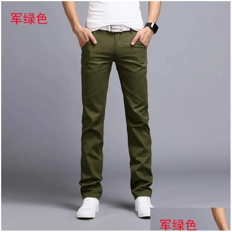 Men`S Pants Mens Pants Spring Summer Casual Men Cotton Slim Fit Chinos Fashion Trousers Male Brand Clothing 9 Colors Plus Size 28-38 Dhswy