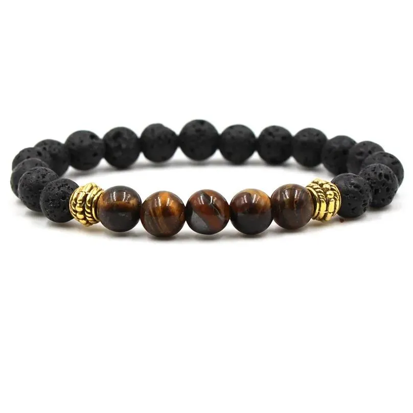 natural tiger eye black lava stone beads bracelet charms essential oil diffuser weathering agate stones elastic bracelet