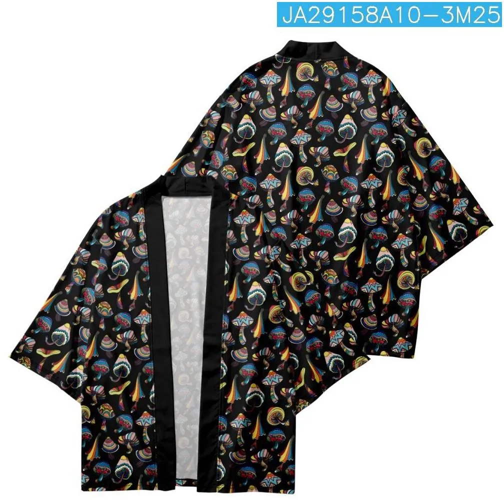 Men`S Casual Shirts Mens Casual Shirts Japanese Kimono Traditional Mushroom Print Cardigan Asian Clothing Harajuku Samurai Yukata Hip Dhwys