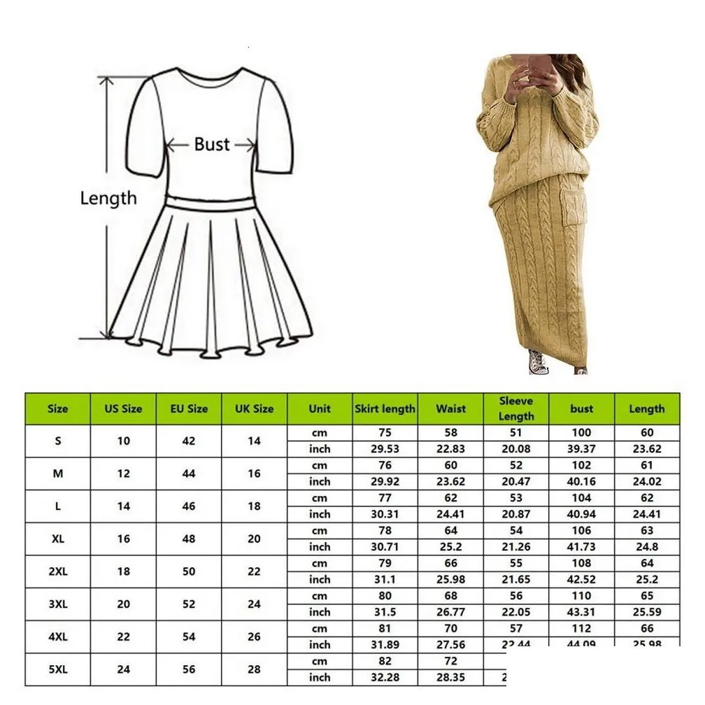 Two Piece Dress Shujin Autumn Winter Set Women Long Sleeve Jumpers Sweater Skirt Warm Knitted Outfit Top And Pants S 221207 Drop Deli Dh0O9