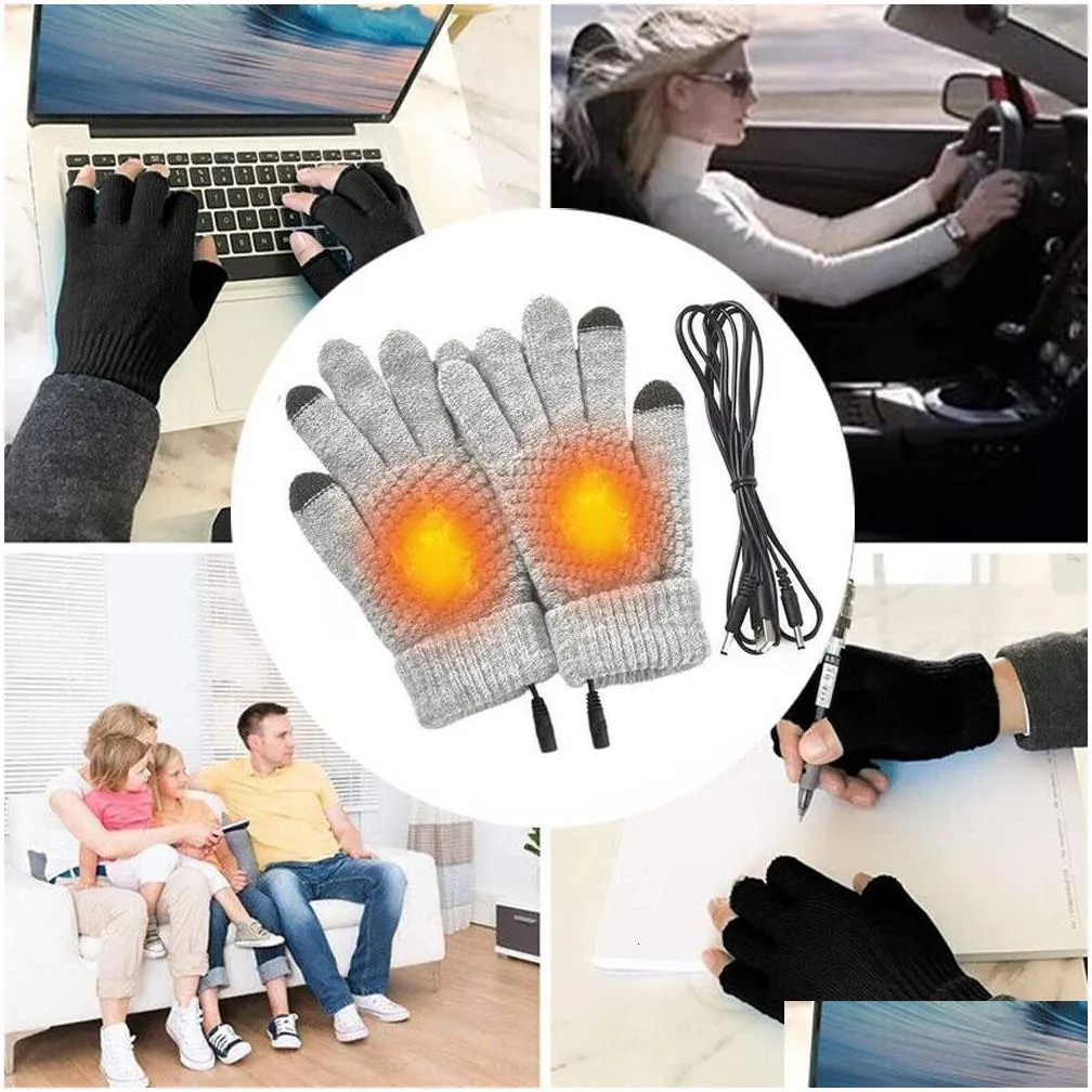 Ski Gloves Winter Girl Women Electric Mitten Heated Fl Finger Warmer Usb Rechargeable Touch Sn Knitted Hand 230606 Drop Delivery Dhqud