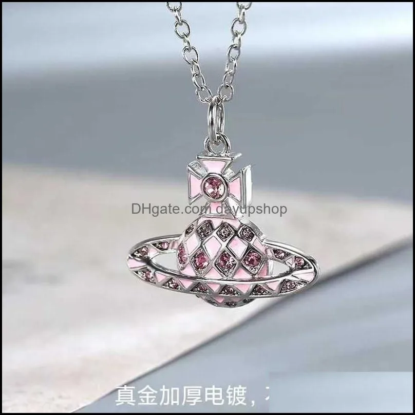 Pendant Necklaces Empress Dowager Xi Weian New Pink Diamond Resin Baked Paint Necklace Fashion Drop Delivery Dhamy