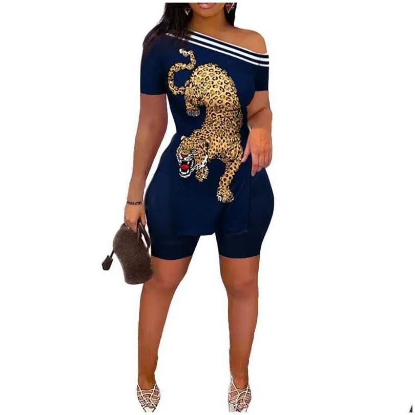 Women`S Tracksuits Summer Womens Designer Tracksuits Y Fashion Pattern Printed Split Short Sleeved Tops And Shorts Two Piece Matching Dhqn7