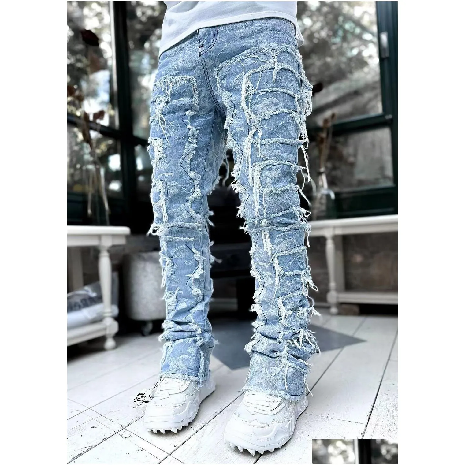 Men`S Jeans 2023Aaadd Mens Torn Pants Jeans Designers Jean Hombre Trousers Men Embroidery Work Ripped For Tren Motorcycle Pant Drop D Dhugu