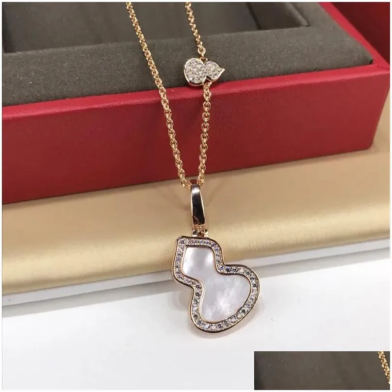 designer jewelry diamond pendant necklace classic titanium steel diamonds bottle gourd pendant necklaces 18k gold plated women luck necklace high quality