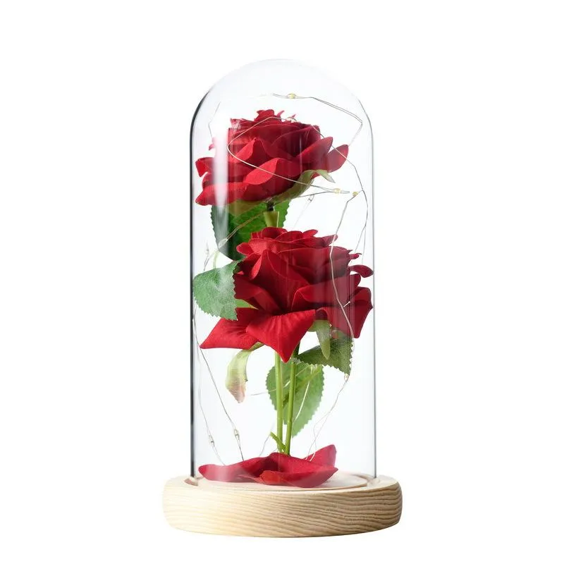 artificial flower gift chinese valentines day christmas creative gift glass cover rose decoration