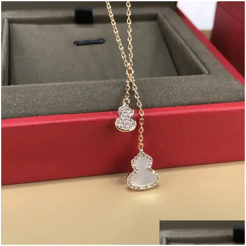 designer jewelry diamond pendant necklace classic titanium steel diamonds bottle gourd pendant necklaces 18k gold plated women luck necklace high quality