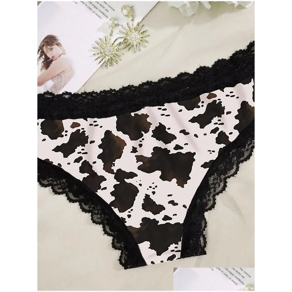 Women`S Panties Womens Panties Women Y Cow Lace Splicing Low-Waist Underwear Thong Female G String Breathable Lingerie Temptation Emb Dhf30