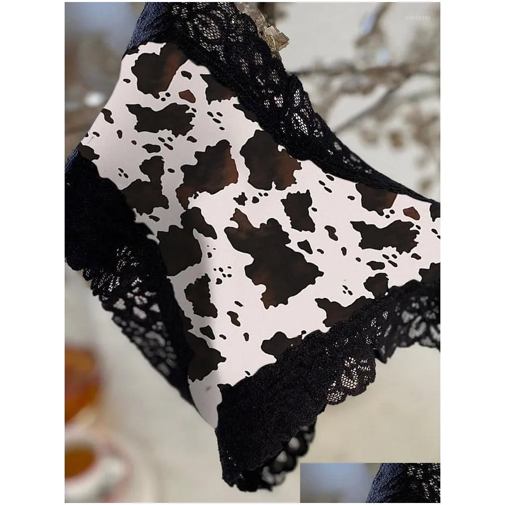 Women`S Panties Womens Panties Women Y Cow Lace Splicing Low-Waist Underwear Thong Female G String Breathable Lingerie Temptation Emb Dhf30