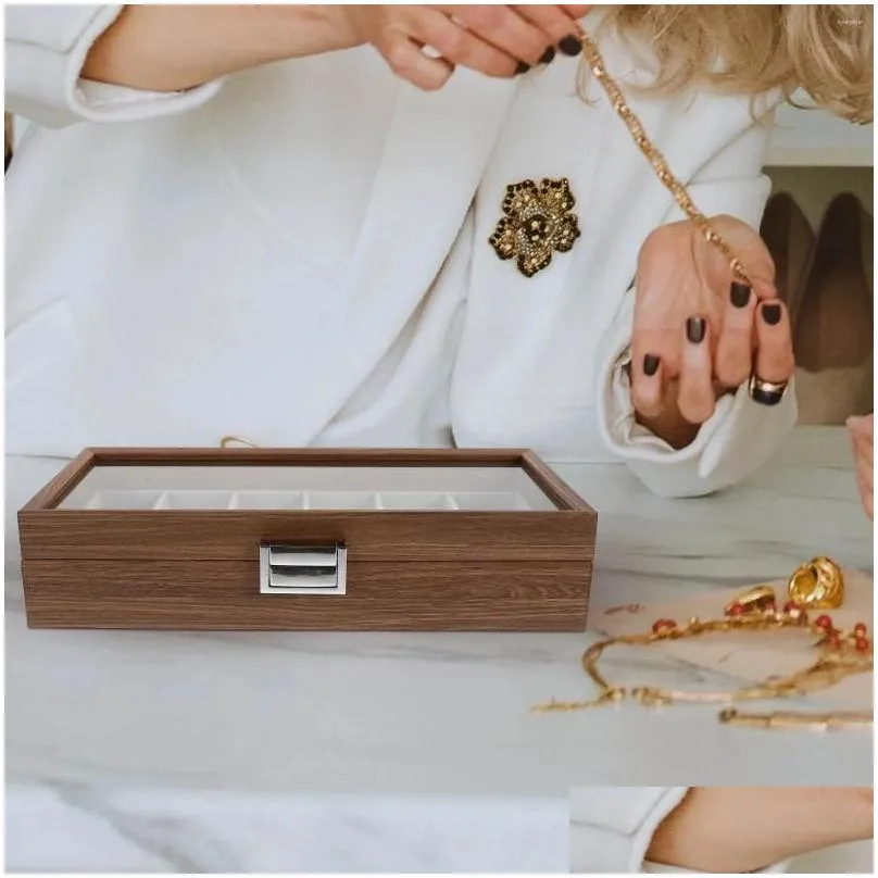 watch boxes 6 slots walnut wood display outdoor jewelry organizer holder case transparent design container travel storage