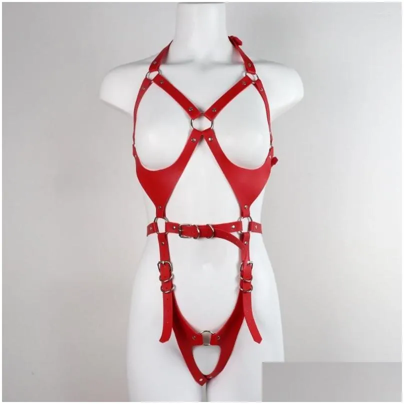 Garters Y Women Red Fl Body Harness Belt Strap Bondage Lingerie Set Leather Punk Gothic Harajuku Suspenders Drop Delivery Dhsyz