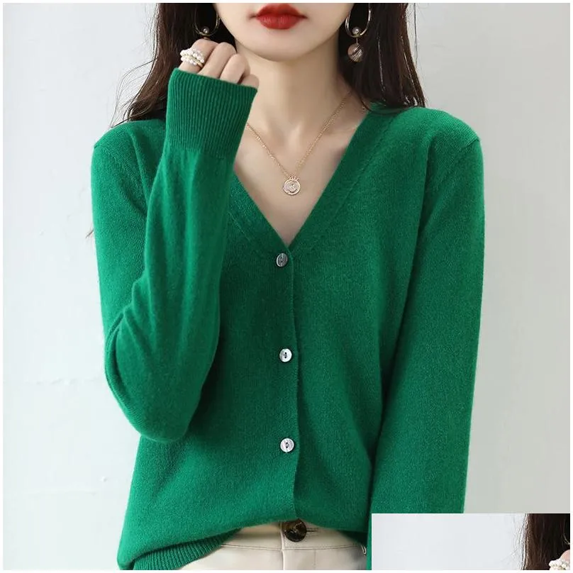 Women`S Sweaters Cashmere Women Cardigan V-Neck Sweater Spring Autumn Winter Female Long Sleeve Wool Knitted Solid Soft Drop Delivery Dhpld