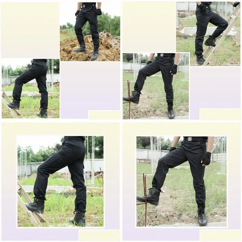 Men`S Pants Black Cargo Pant Men Style Tactical Pants Casual Pantalones Thin Working Army Security Trouser Overalls7946265 Drop Deliv Dhuo3