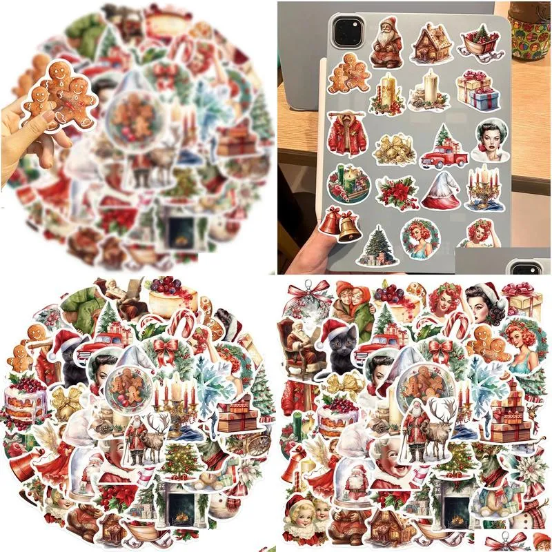 Car Stickers 50Pcs Diy Waterproof Christmas Sticker Cartoon Vintage Iti Stickers Personalized Decoration Decals For Guitar Notebook La Dhsvg