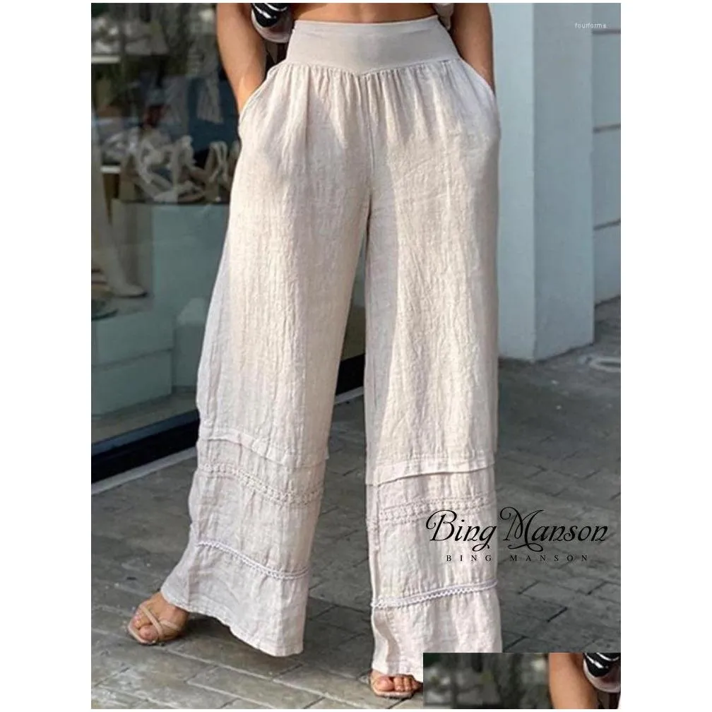 Women`S Pants & Capris Womens Pants Summer Two Piece Y Casual V-Neck Short Top Straight Waist Loose Set For Women Joggers Clothes Y2K Dhxik