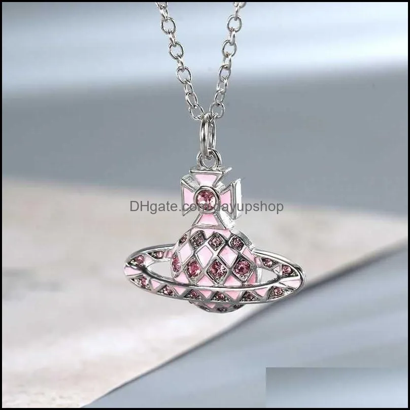 Pendant Necklaces Empress Dowager Xi Weian New Pink Diamond Resin Baked Paint Necklace Fashion Drop Delivery Dhamy