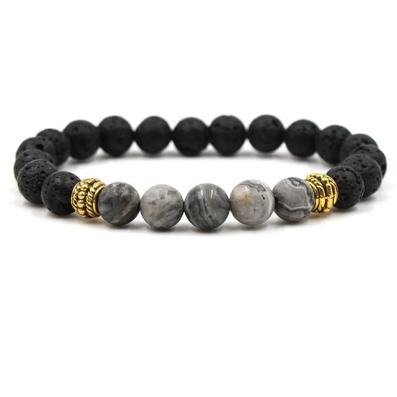 natural tiger eye black lava stone beads bracelet charms  oil diffuser weathering agate stones elastic bracelet