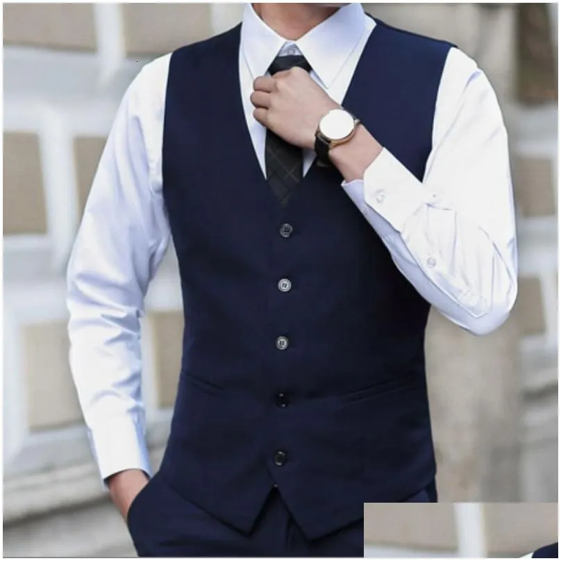 Men`S Vests Mens Vests Slim Fit Suit Vest Casual Man Black Formal Businss Arrival Male Waistcoat Drop Delivery Apparel Men`S Clothing Dhb3E