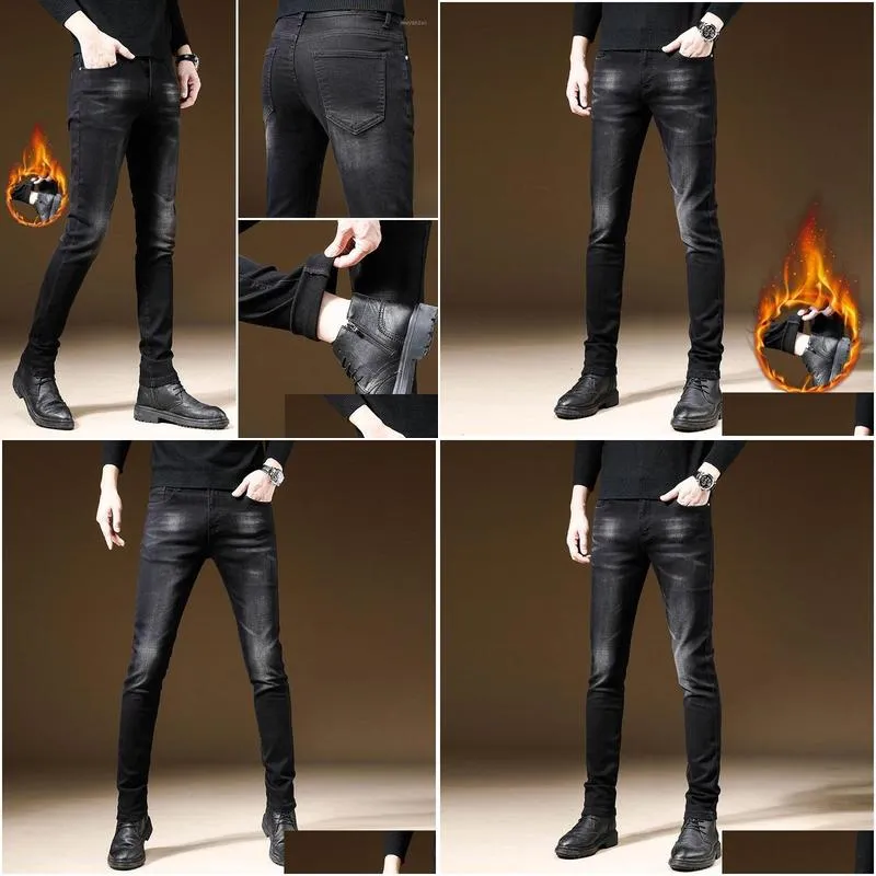 Men`S Jeans Mens Jeans Veet Thin Elastic Winter Pants Men Man Jens Pant For Denim Streetwear Fashion Drop Delivery Apparel Men`S Clot Dhzxr