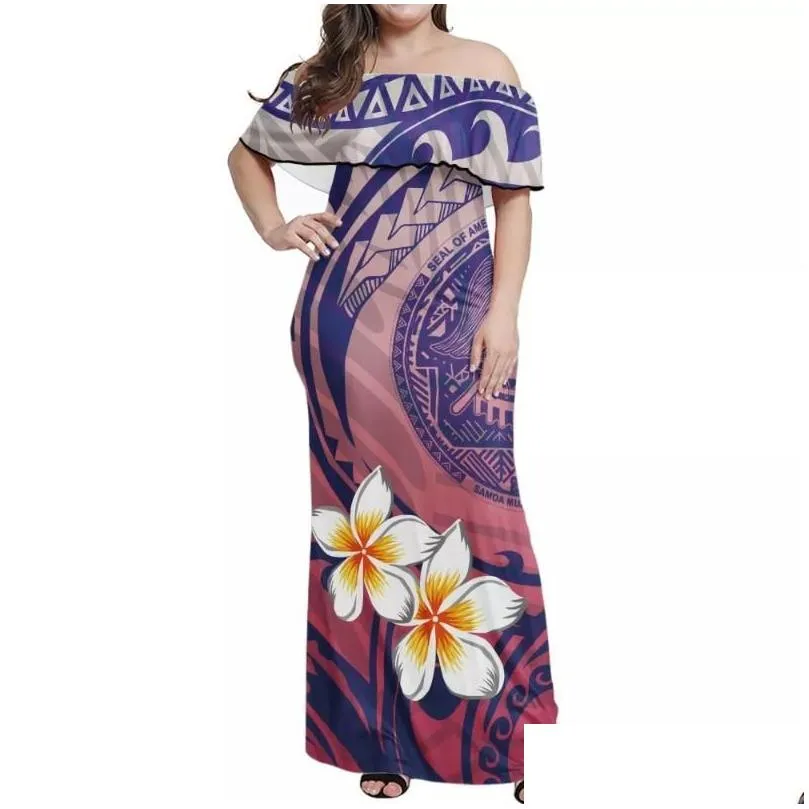 Plus Size Dresses Hycool S-7Xl Samoan Red Dress Tight Off Shoder Tribal Print Women Party Hawaii Bodycon Maxi Wedding Drop Delivery Dhhjh