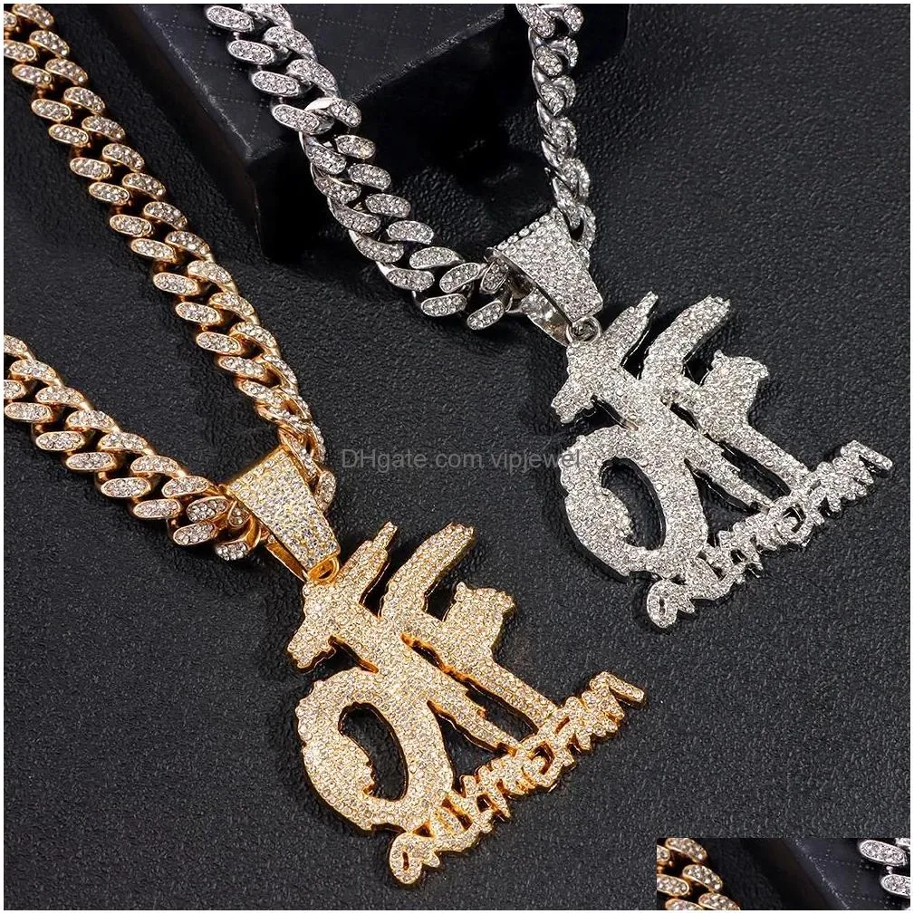 jewelry hip hop only the family otf crystal letter pendant necklaces for women men  iced out cuban chain necklace punk jewelry