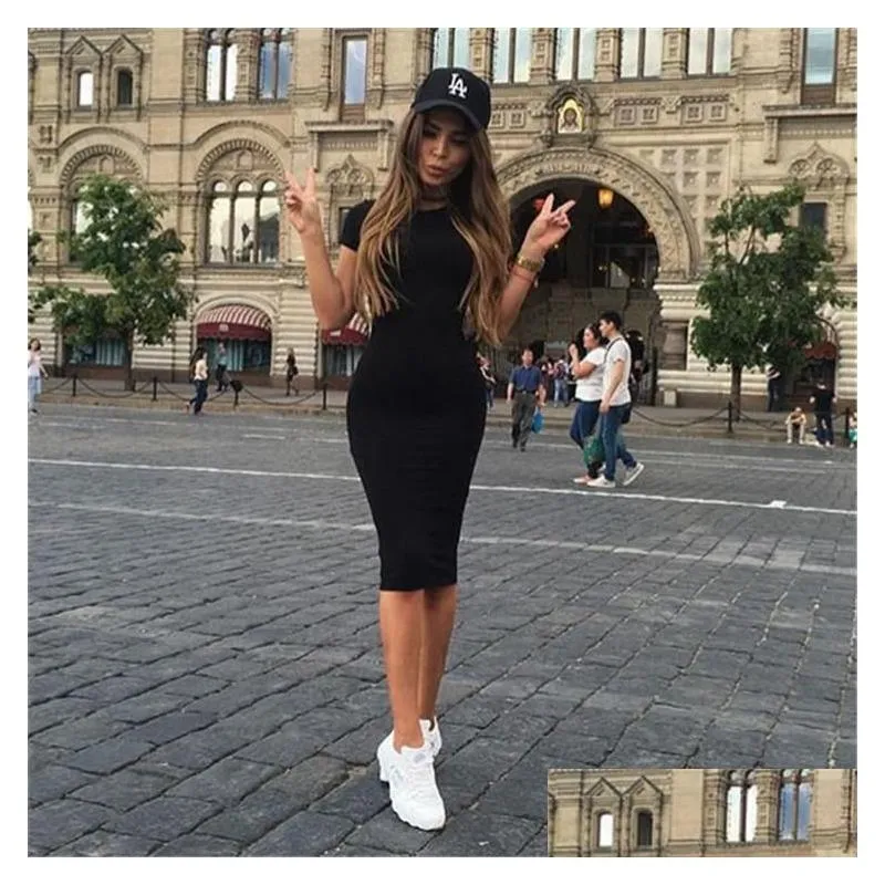 Basic & Casual Dresses Summer Dress Woman Short Sleeve Vestido Long Tee Drop Delivery Apparel Women`S Clothing Dresses Dhzye
