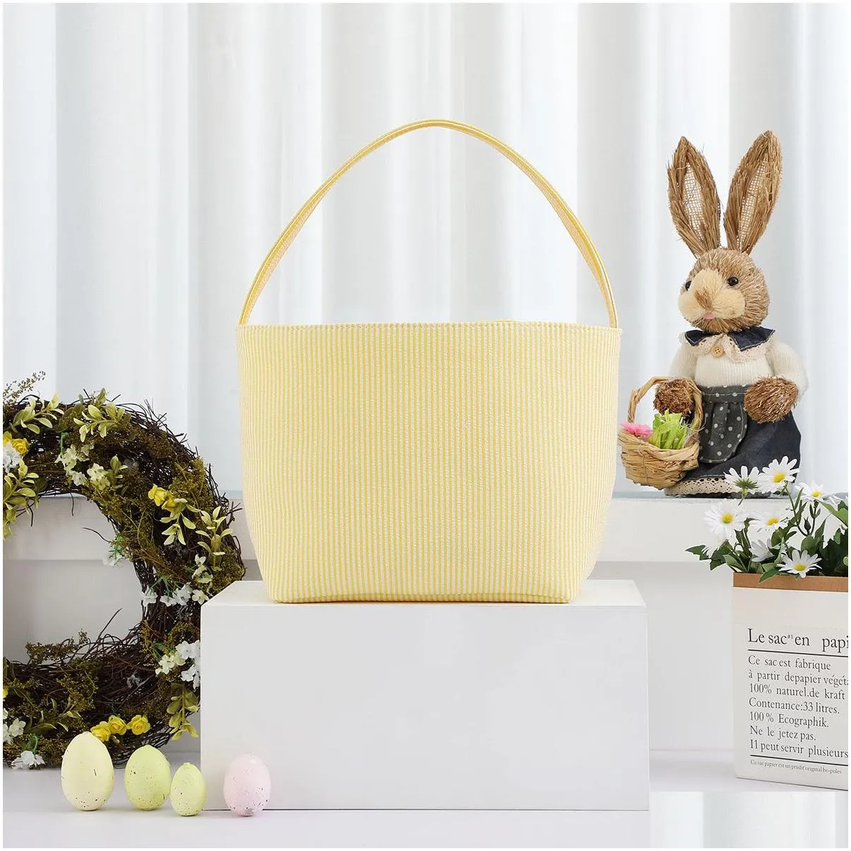 striped basket festive easter candy gift bag easters eggs bucket outdoor tote 520q