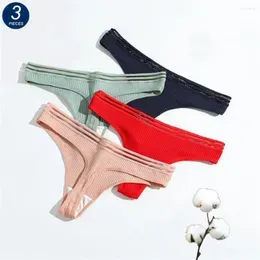 Women`s Panties 3 Pcs EU S-L Ribbed Cotton Thong Women G String Sexy Underwear Breathable Gauze Waist Sports Underpants Cozy Intimate