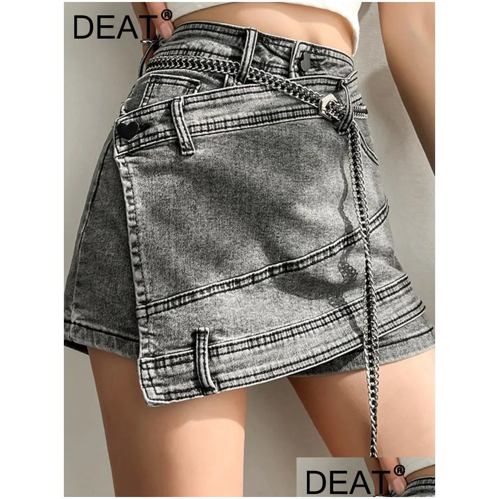 Skirts Deat Fashion Women S Denim Skirt High Waist Irregar Chain Spliced Gray Above Knee Female Summer 2023 17A1443 230316 Drop Deliv Dhbtz