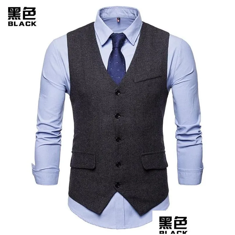 Men`S Vests Mens Vests 2022 Fashion Business Casual Vest Herringbone Single-Breasted Suit Banquet Wedding Drop Delivery Apparel Men`S Dhvox