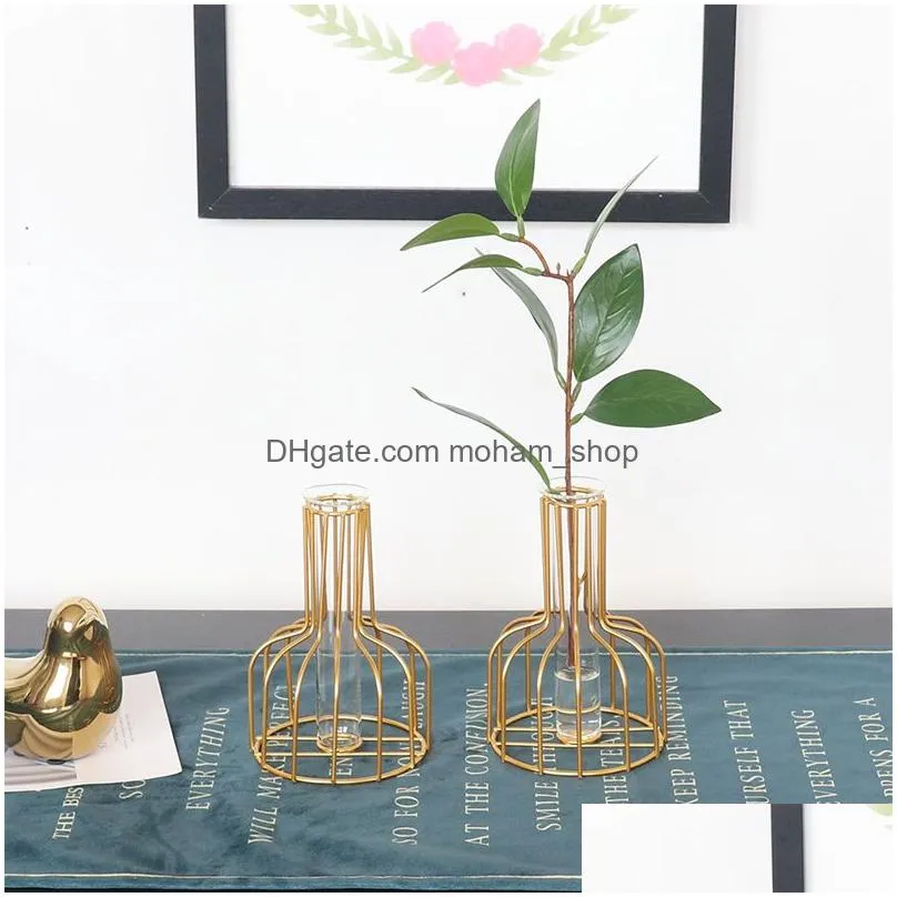 european style iron golden hydroponic vase decoration living room dining table office desk surface panel decorative dried flower plant flower