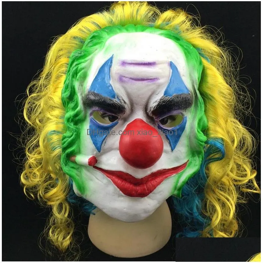 scary clown mask adult halloween evil killer fancy dress horror jolly latex hair full face masks party costume cosplay accessory