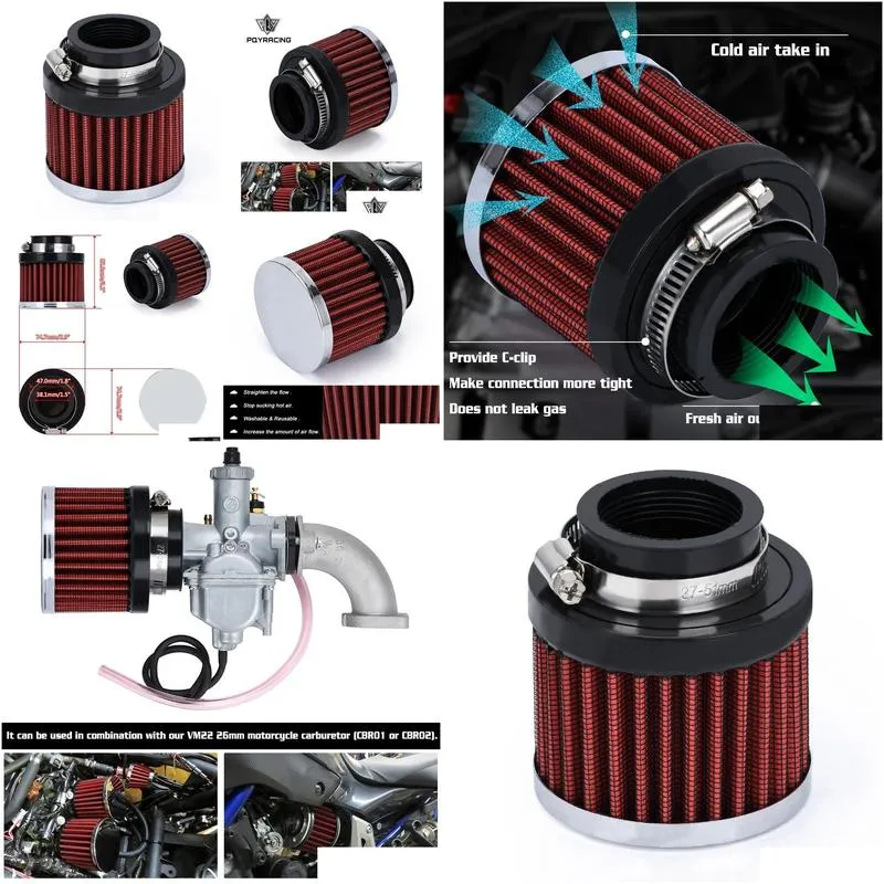 pqy universal 15quot 38mm interface motorcycle car air intake filters cone cold air filter system turbo vent crankcase pqyai1863664