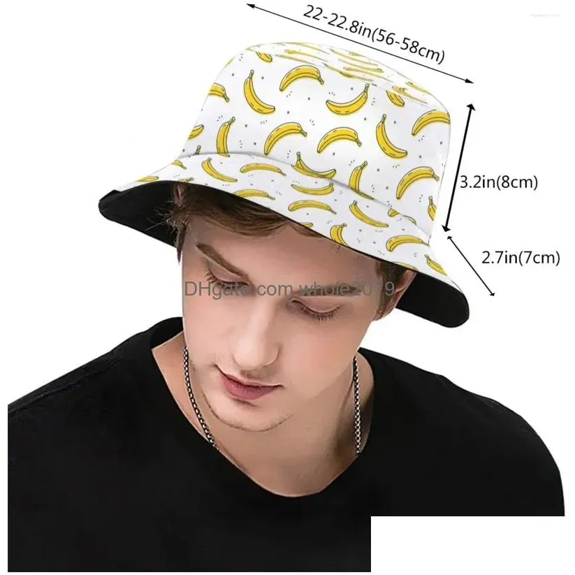 Berets Banana Bucket Hat For Women Men Print Summer Fisherman Travel Beach Hats Packable Outdoor Sun Cap Drop Delivery Dhh5G