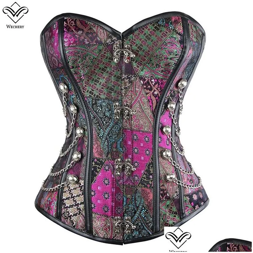 Bustiers & Corsets Steampunk Corset With Clasp Fasteners/ Chain Steel Bone Corsets Waist Training Gothic Bustier Round Buckle Body Sh Dhvxy