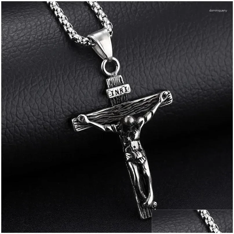 Pendant Necklaces Kotik Cross Inri Crucifix Jesus Piece Necklace Gold Color Stainless Steel Men Chain Christian Jewelry Drop Delivery Dhskk