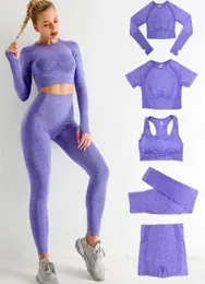 yoga pants leggings 5Pcs Womens Seamless Set Workout Sports Wear Clothing Shorts Long Sleeve Crop Top High Wais1484654