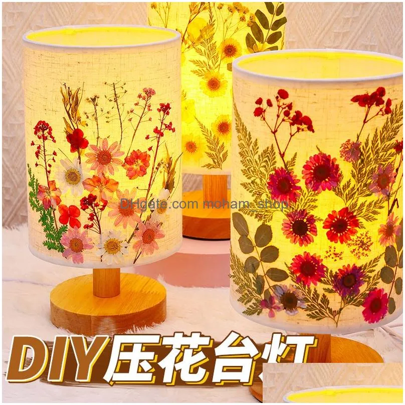  year handmade dried flower table lamp diy material package pressure lantern nightlight children flower table lamp ornaments.