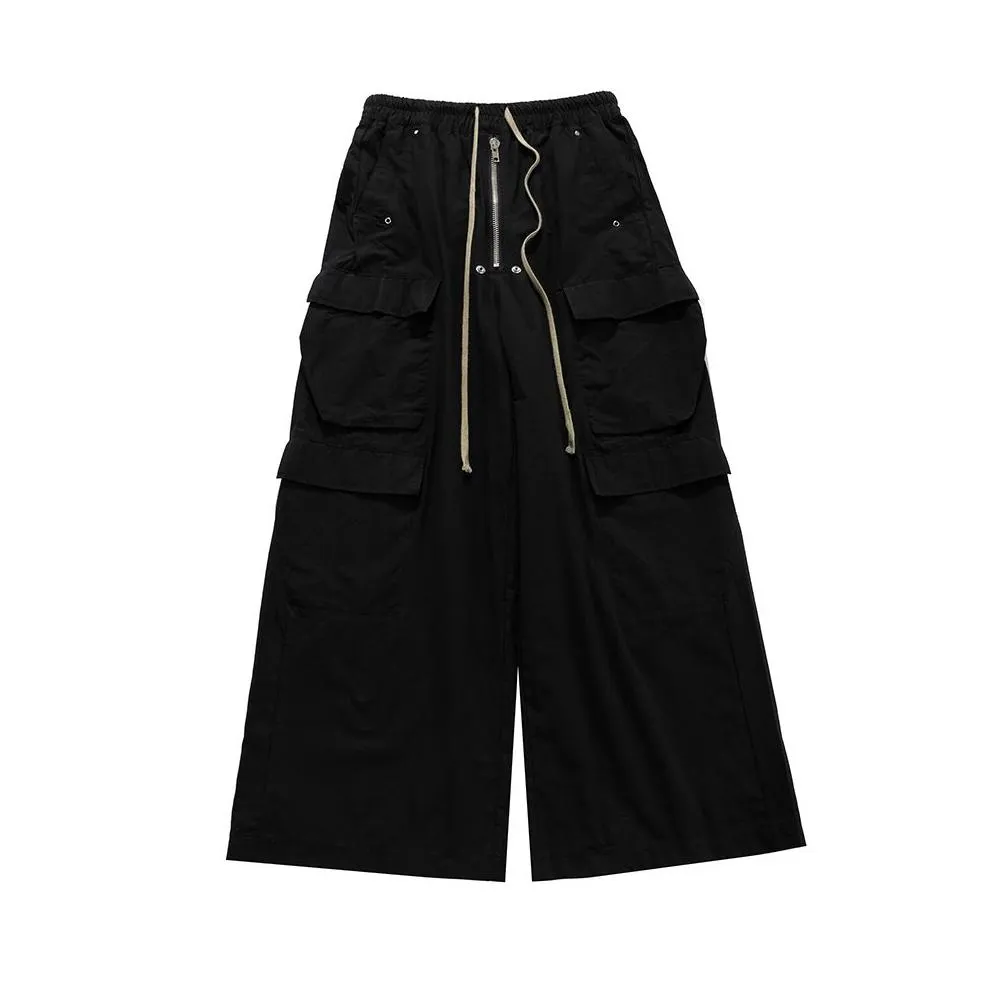 Men`S Plus Size Pants Wide Leg Dstring Black Cargo Pants Uni Straight Baggy Casual Overalls Mens Streetwear Loose Oversized Trousers Dhwn3